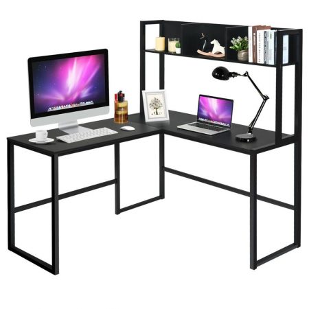 55" L-Shaped Desk Corner Computer Desk Writing Workstation Table w/Hutch