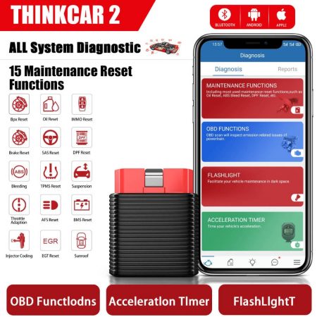 ThinkCar 2 Professional OBD2 Bluetooth Scanner Tool OBD 2 Car Diagnostic Code Reader Automotive Tools