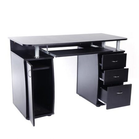 15mm MDF Portable 1pc Door with 3pcs Drawers Computer Desk- Black
