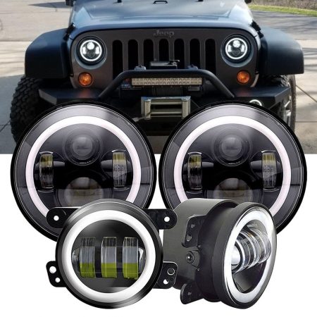 Jeep Wrangler - Halo 7inch Led Headlight With 4inch Led Fog Light Set for JKU Accessories 2007-2018