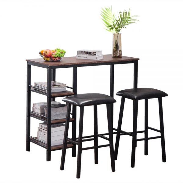 PVC Wood Grain Three-Layer Frame Couple Bar Table Soft Bag Bar Stool - One Table and Two Stools