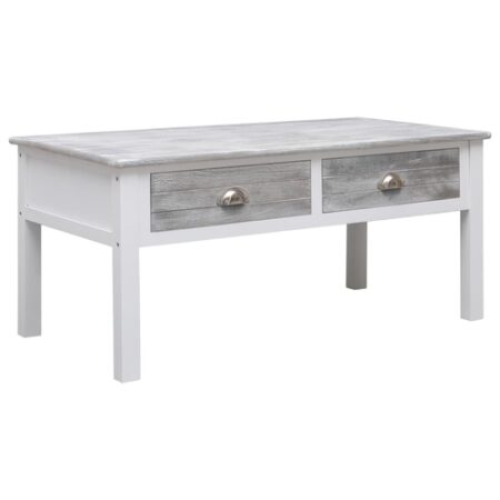 Coffee Table White and Natural 39.4"x19.7"x17.7" Wood