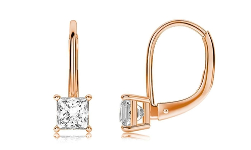 Diamond Princess Cut 18K Rose Gold Plated Earrings