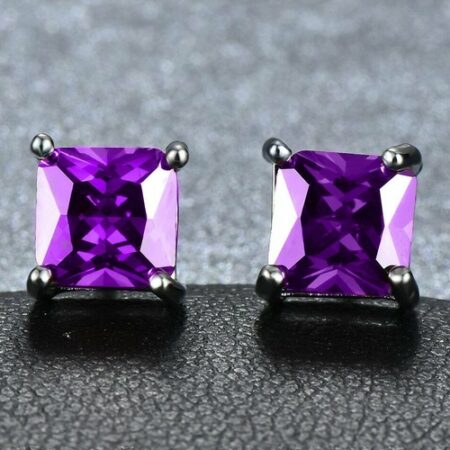 Princess Stud Earring With Austrian Crystals -Purple in 18K White