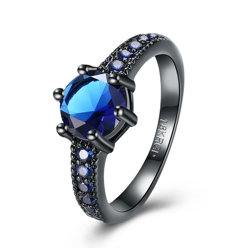 Blue Princess Cut Multi-Stone Black Rhodium Plating Ring
