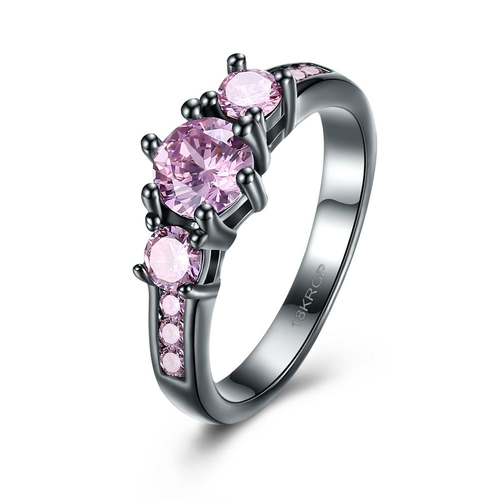 Pink Element 3-Stone Princess Cut Black Rhodium Plating Ring