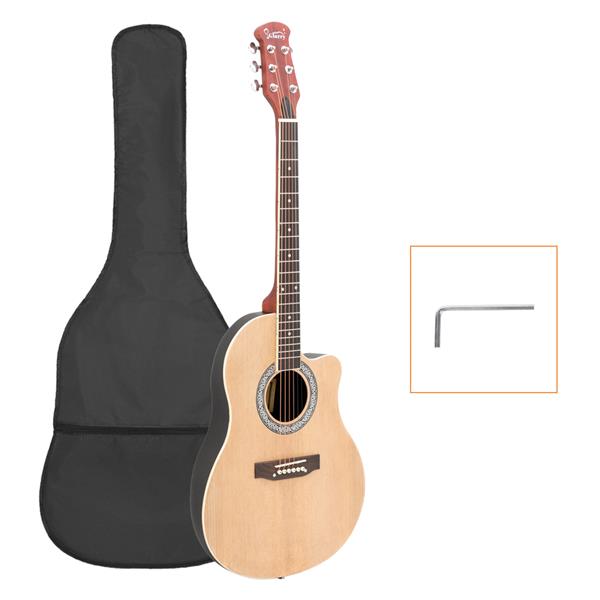 Glarry GT101 41 inch Acoustic Guitar Spruce Top Cutaway Round Voice Hole Round Back Burlywood