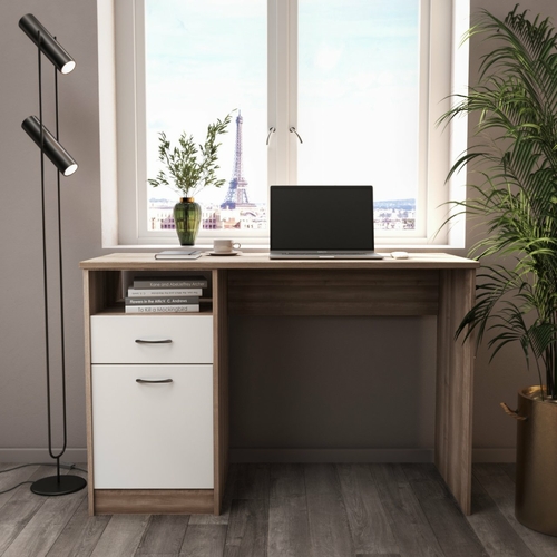Writing Desk – Compact Office Desk with Drawers and Open Shelf