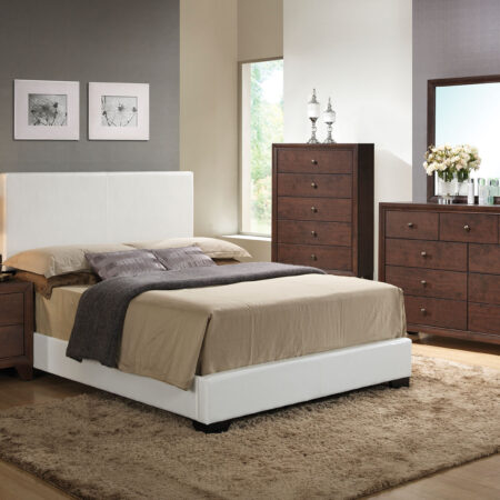 Queen White Pu Panel Bed