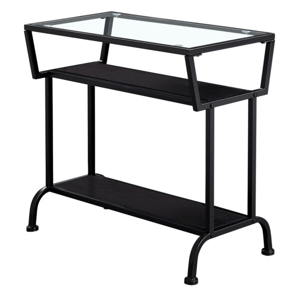 Accent Table Black Metal with Clear Tempered Glass