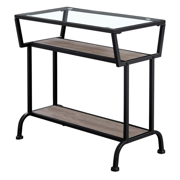 Accent Table Dark Taupe with Black Coated Metal and Clear Tempered Glass
