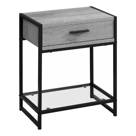 Accent Table Grey with Black Metal Tempered Glass