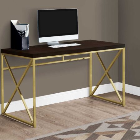 Modern Gold and Walnut Finish Computer Desk