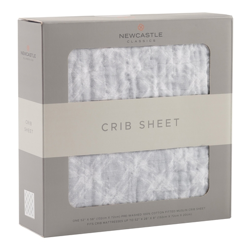 Glacier Grey Plaid Cotton Muslin Crib Sheet