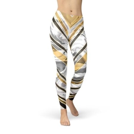 Women's White Marble (w/ Black and Gold Lines) Leggings