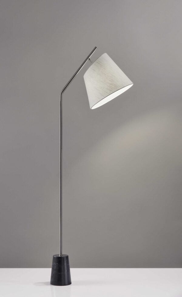 Brushed Steel Floor Lamp Black Marble Block Base and Angled White