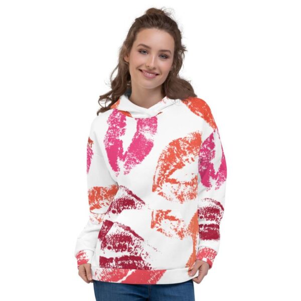 Women's Red Lipstick Kisses Pullover Hoodie