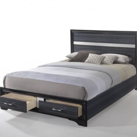 Black Wood Queen Bed w/Storage