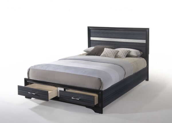 Black Wood Queen Bed w/Storage