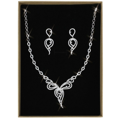 Rhodium Brass Jewelry Sets with AAA Grade CZ in Clear