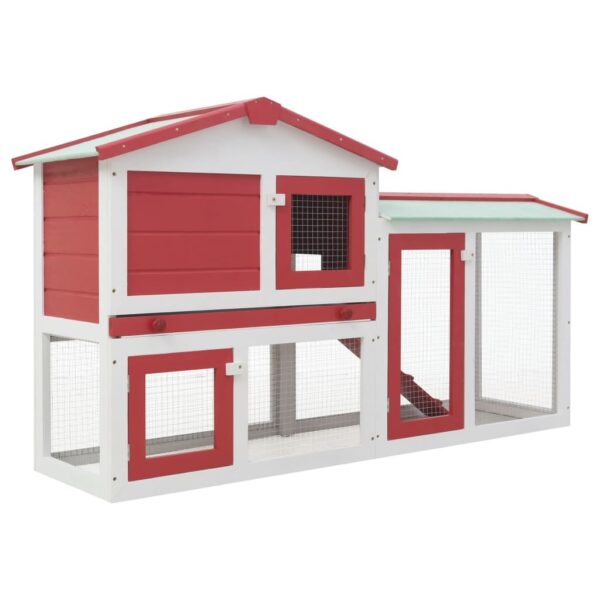 Outdoor Large Rabbit Hutch Red and White Wood - Red