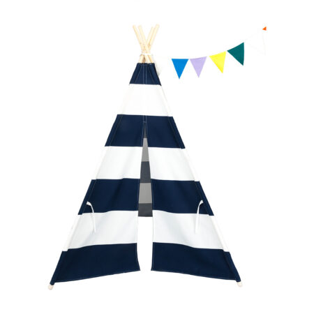 4 Pc. Teepee Tent- Navy Blue And White Stripes