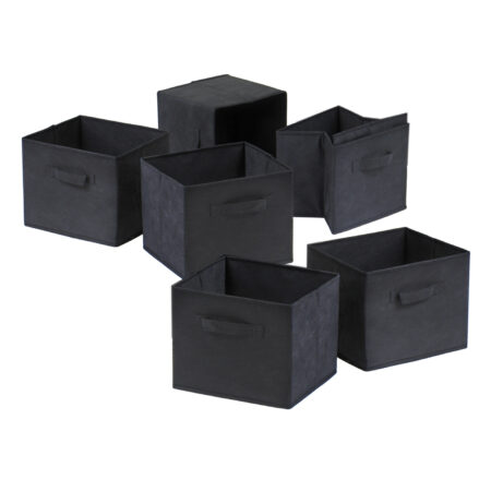 Capri Set Of 6 Foldable Black Fabric Baskets