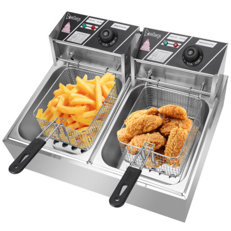 Deep Fryer, Stainless Steel Double Cylinder Electric Fryer with Baskets and Filters, 12.7Qt/12l