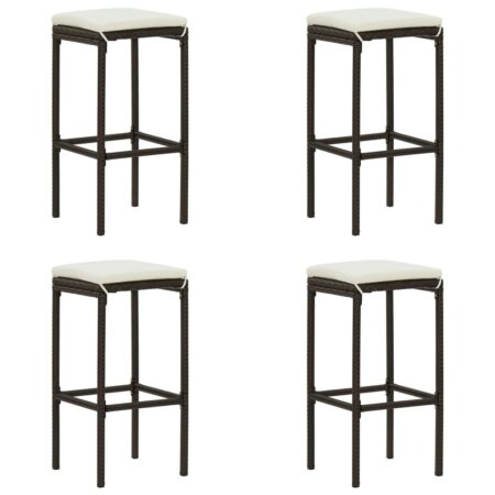 Bar Stools with Cushions 4 Pcs Brown Poly Rattan - Brown