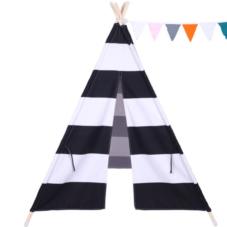 Indian Tent Children Teepee Tent Baby Indoor Dollhouse with Small Colored Flags Roller Shade and Pocket Xh - Black And White Stripes