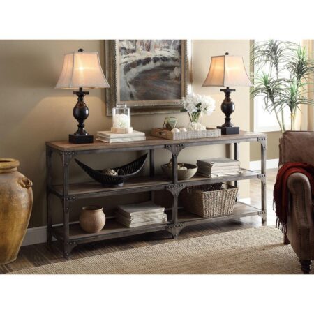 Gorden Console Table in Weathered Oak & amp; Antique Silver