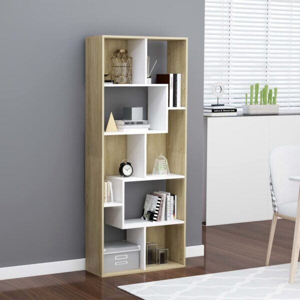 Book Cabinet White and Sonoma Oak Chipboard - Beige
