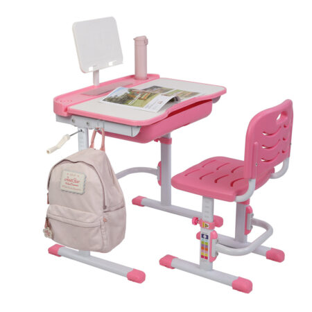 80cm Hand-operated Lifting Tabletop - Children's Study Table and Chair, with Reading Frame Without Lamp- Pink
