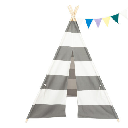 4 Pc. Teepee Tent - Gray and White Stripes