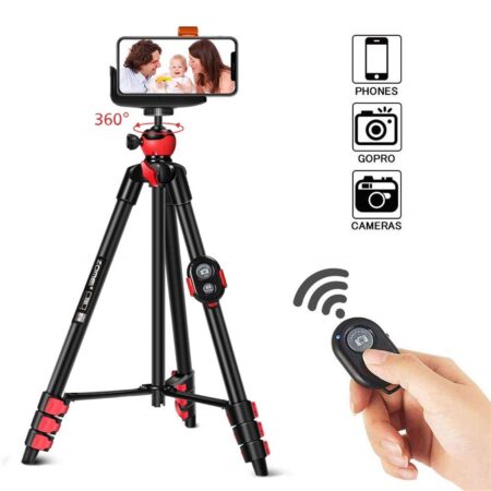 Zomei T60 Portable Tripod with Phone Clip and Bluetooth Remote Control Black Red-YS - Black Red