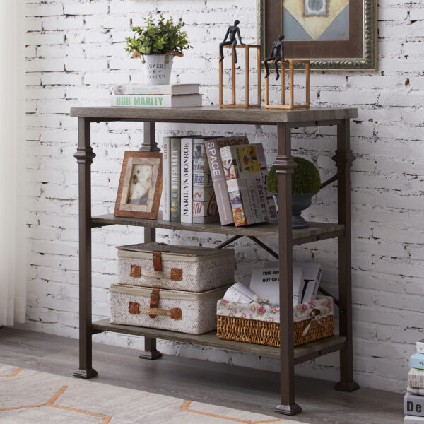 3-tier Bookshelf with Rustic Industrial Style Bookcase Shelves - Grey Oak
