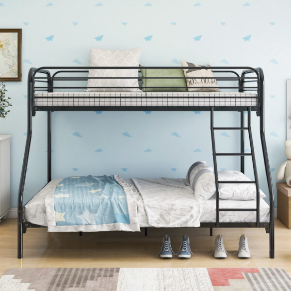 Heavy Duty Twin-over-full Metal Bunk Bed, Easy Assembly with Enhanced Upper-level Guardrail, Black