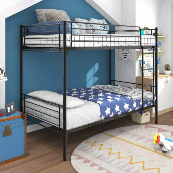 Twin-Over-Twin Bunk Bed with Metal Frame and Ladder - Black