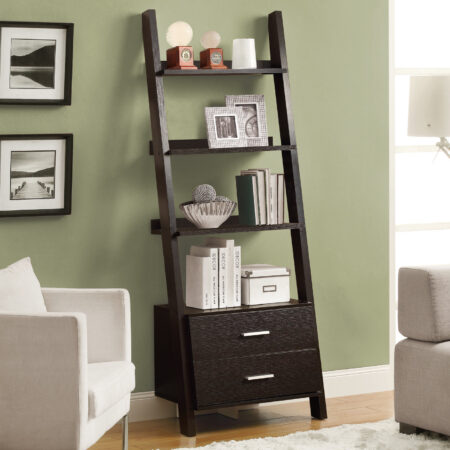 69- inch Ladder Bookcase with Two Storage Drawers