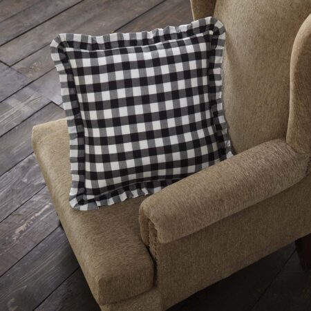 Annie Buffalo Black Check Ruffled Fabric Pillow - 18 x 18