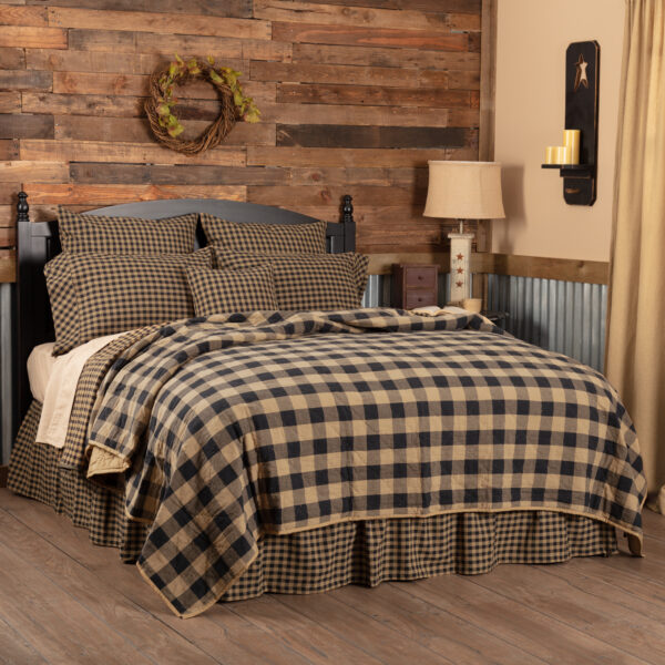 Black Check Luxury King Quilt Coverlet 120 W x 105 L