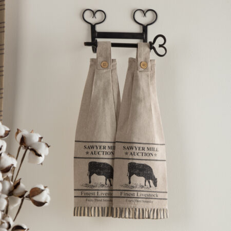 Sawyer Mill Charcoal Cow Button Loop Kitchen Towel - (Set of 2)