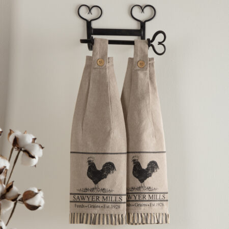 Charcoal Poultry Button Loop Kitchen Towels - Set of 2
