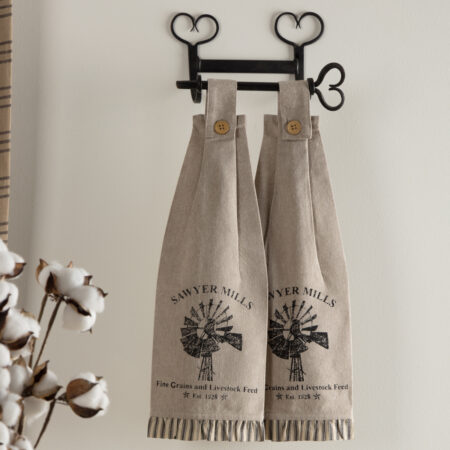 Charcoal Windmill Button Loop Kitchen Towels - set of 2