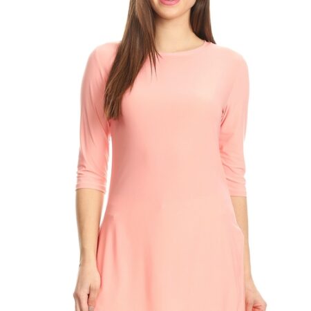 Long Body Top, 3/4 Sleeves, Round Neck, Side Slits