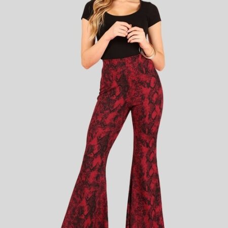 Print High Rise, Fitted, Bell-Bottom Pants with an Elastic Waistband