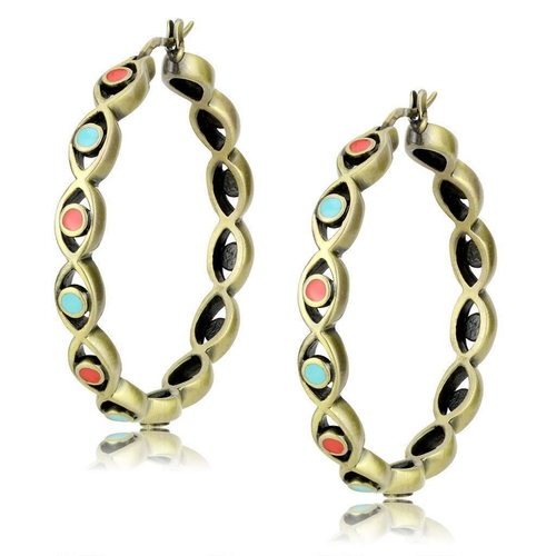 Antique Silver Brass Earrings with Epoxy in Multi Color