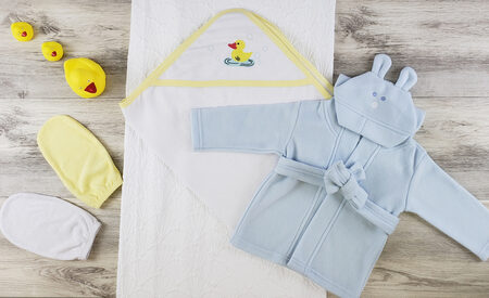 Bambini Hooded Towel, Bath Mittens and Robe