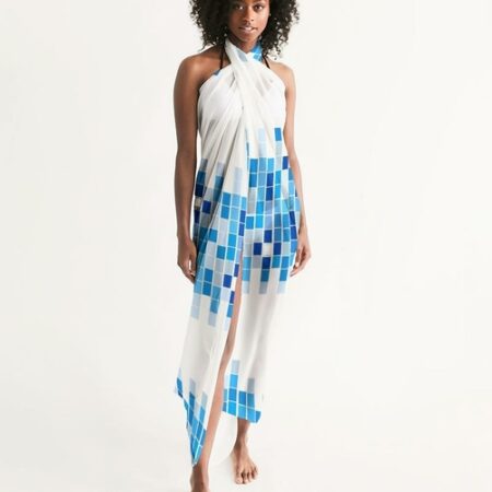 Sheer Mosaic Square White and Blue Swimsuit Cover Up