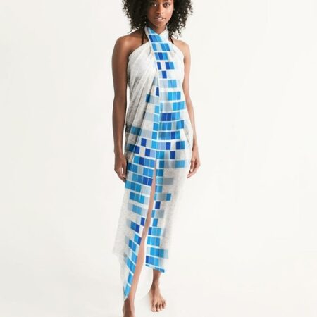 Sheer Mosaic Squares Blue and White Swimsuit Cover Up